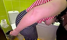 stepmom teases stepson with her assets after toilet rendezvous