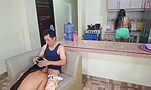 beautiful busty latina fucks stepdad dripping wet pussy while stepmom cooks kitchen quickie