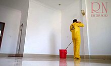 naked curvy maid without panties cleans the office bending over her juicy big pussy