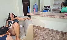 beautiful busty latina fucks stepdad dripping wet pussy while stepmom cooks kitchen quickie