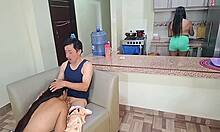 beautiful busty latina fucks stepdad dripping wet pussy while stepmom cooks kitchen quickie