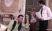blonde maid big saggy tits tricked into anal dp mmf by boss and friend 😈🍑
