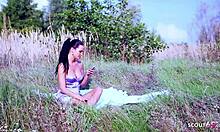 Cute skinny german virgin teen seduced outdoors by petite lesbian classmate