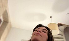 Skinny brunette girlfriend licked to orgasm then roughly fucked doggystyle cum kiss