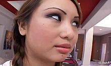 Half asian pigtails teen Tia Tanaka shocked by first mmf threesome two old big cocks