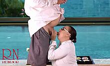 Regina Noir Teases and Sucks Cock Near Public Swimming Pool at Nudist Hotel