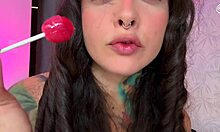Split Tongue Girl Licks Lollipop Then Ass