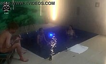 Threesome with friends in the motel pool