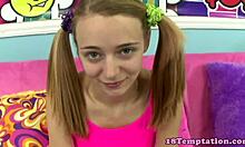 petite stepsis gives pov blowjob and handjob with pigtails