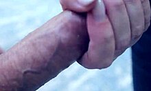 Public parking lot handjob gets wet and sloppy fast