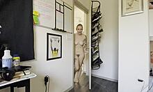 Cute girlfriend gives footjob to friend