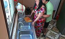 Stepmom gets fucked hard in kitchen