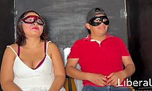 hotwife fucks in gloryhole while cuckold husband watches