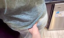 Dormmate gets cum in mouth and hair in empty kitchen