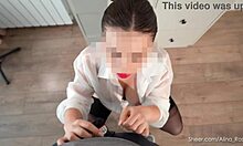busty lady boss fucks in stockings and high heels