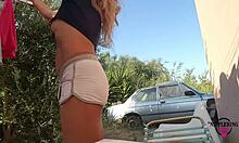 nippleringlover hot mom outdoors no bra flashing sexy ass pierced pussy and huge pierced nipples