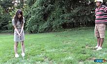 They were out in the field playing golf and later fucked inside his beautiful home