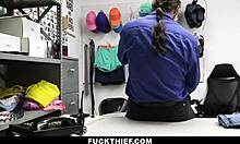 Security guy fucks the shoplifter bent over his desk