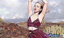 Petite blonde emmi wild strips after hot posing