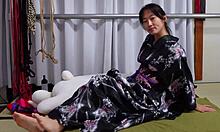 Japanese model masturbates after a photoshoot