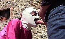 Outdoor milf enjoys bondage blowjob and hot creampie