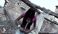 Amazing big tits black babe gets outdoor anal fuck