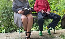 stepmother helps prepare for literature exam outdoors