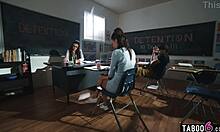 milf teacher makes insubordinate teen 18+s fuck in detention
