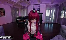skinny babe rides huge cock in cosplay