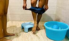Stepmother gives bathroom fuck after cold water bath denial