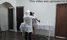 Perverted doctor fucks female patient while husband waits outside