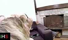 Blonde teen gets fucked rough on the couch