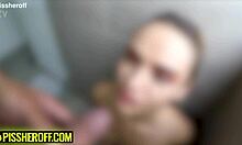 blonde latina teen 18+ on her knees ready to drink piss and suck cock