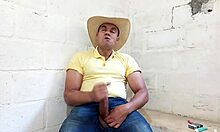 Muscular brazilian strokes his huge cock until cum