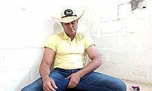 Muscular brazilian strokes his huge cock until cum