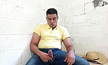 Muscular brazilian strokes his huge cock until cum