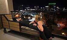 Beautiful pregnant wife kinky sex on hotel balcony and in the hallway
