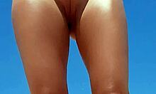 Horny couple flashes tits in restaurant and masturbates on beach