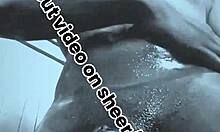 Mature woman masturbates fast with huge black toy