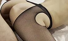 tall wife in stockings gets cum on her ass