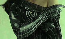 Asian babe fingers her pussy hard in spiderman cosplay outfit 😈🔥