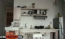 Big ass tanned latina babe strips before deep throating big cock