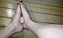 Stepmom shows footjob then deep dildo in throat