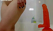 mia park stretches soapy asshole with big dildo