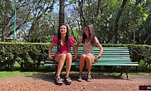 Student girls seduce guys in a public park and take off their panties - episode 3
