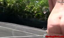 hazing babes eating pussy on court