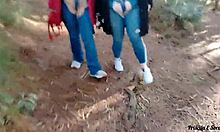 Stepmother flashes big ass on forest trail