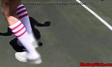 hazing babes eating pussy on court