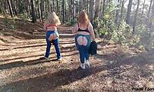 Stepmother flashes big ass on forest trail