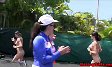 hazing babes eating pussy on court